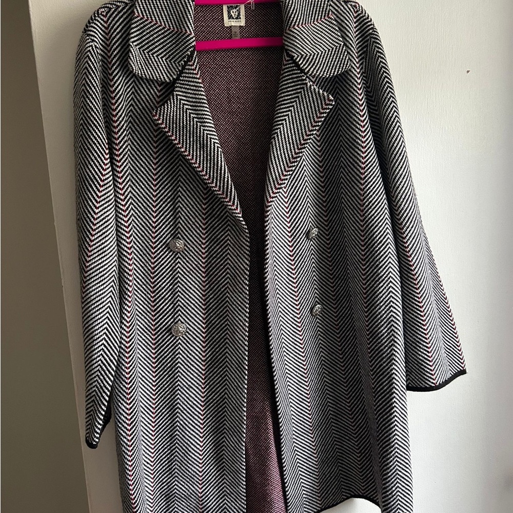 Anne Klein Black and White Herringbone Trench Coat